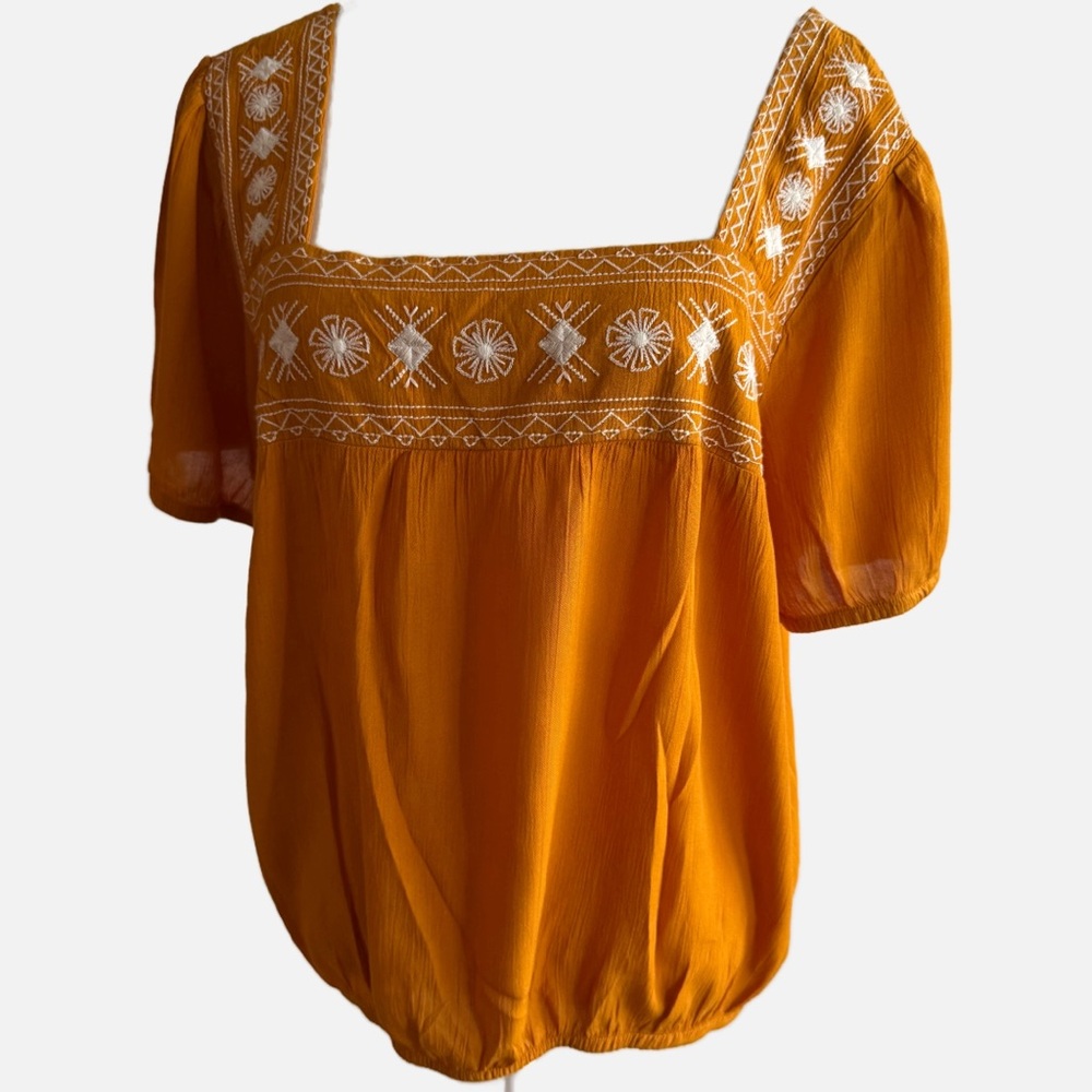 Madewell Mustard Embroidered Blouse